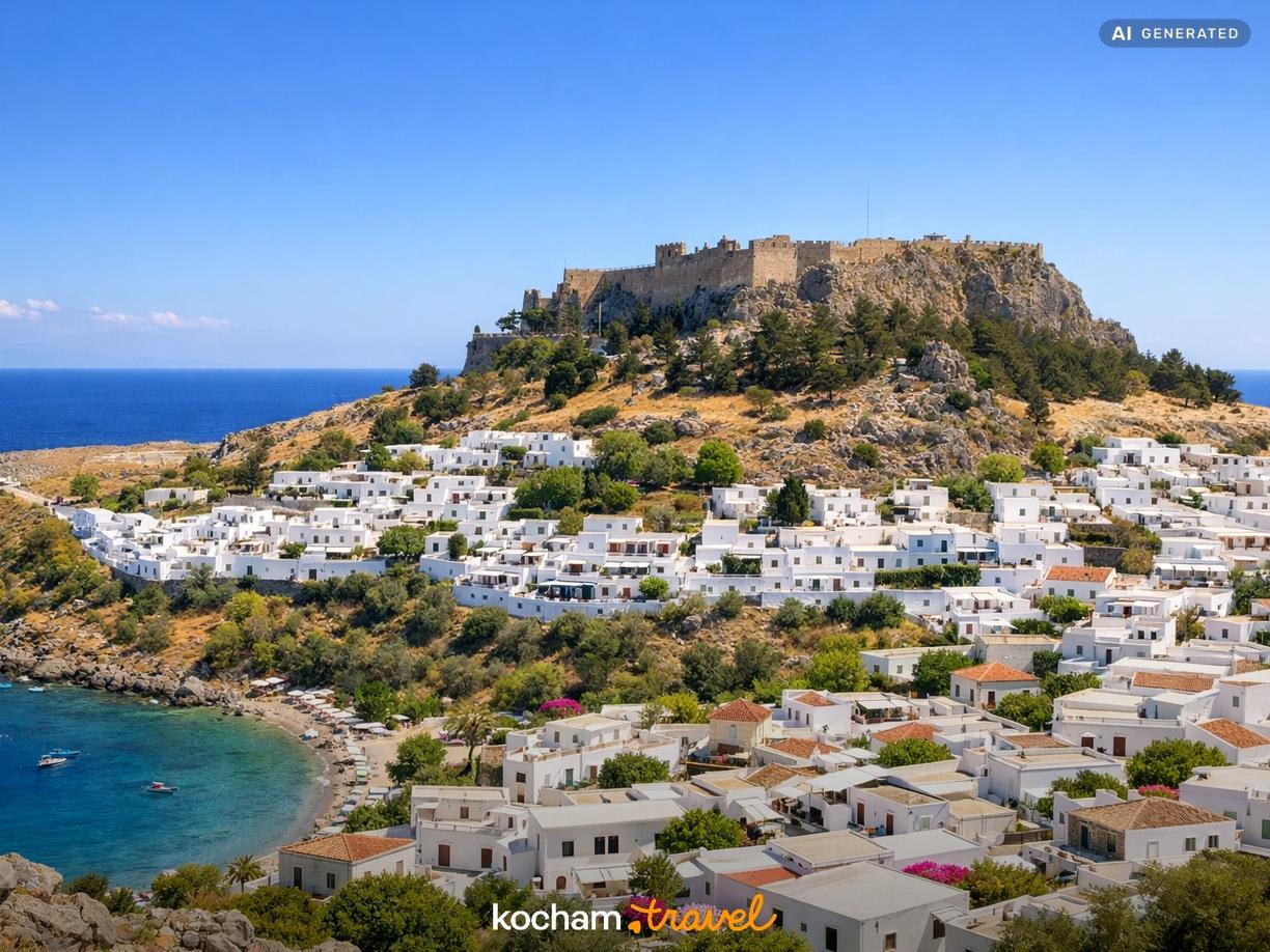 Lindos – białe miasteczko i starożytny akropol w Rodos