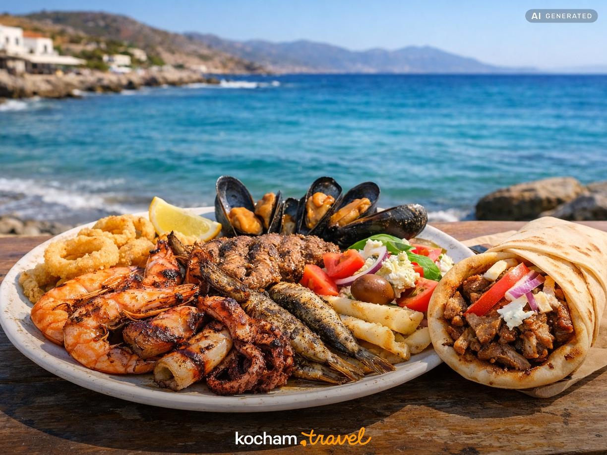 Owoce morza, mięsa i szybki street food w Kreta