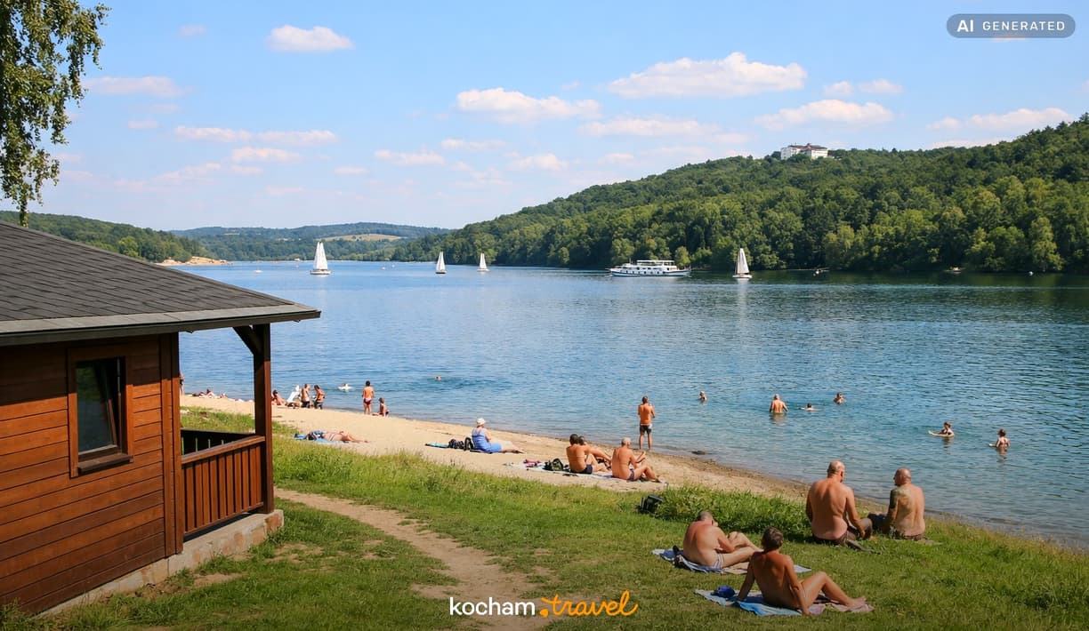 Ilustracja do tematu: Czechy. Wakacje nad Zalewem Brneńskim na własną rękę: logistyka, wynajem domku i przewodnik po lokalnych plażach nudystów.