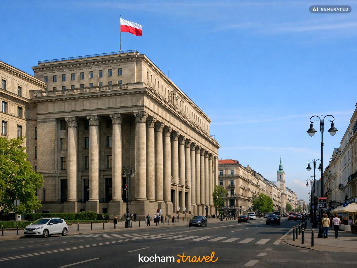 Architektura dawnej siedziby partii i okolice Nowego Światu w Warszawa