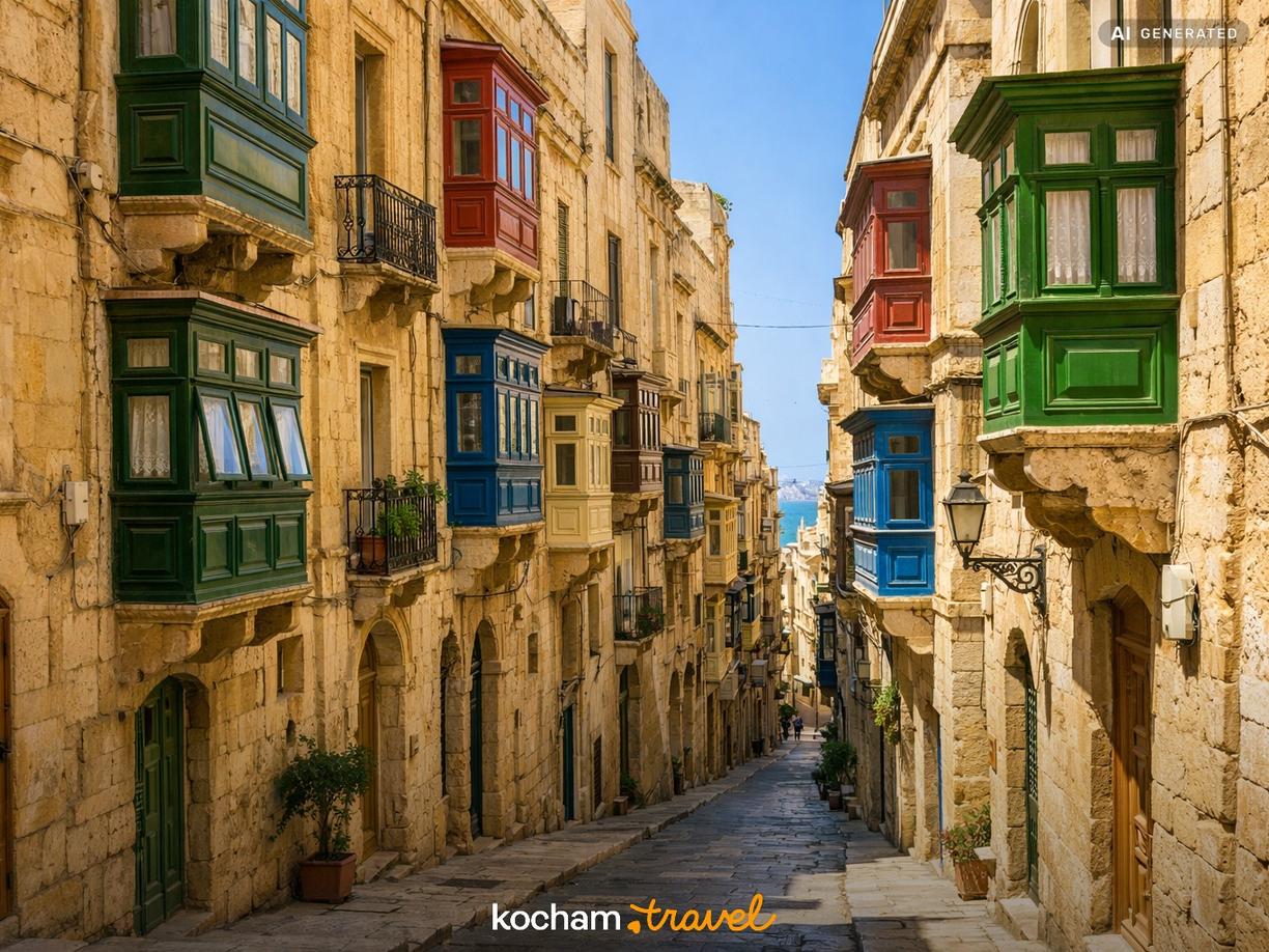 Urokliwe uliczki i tradycyjne balkony (Gallarija) w Valletta