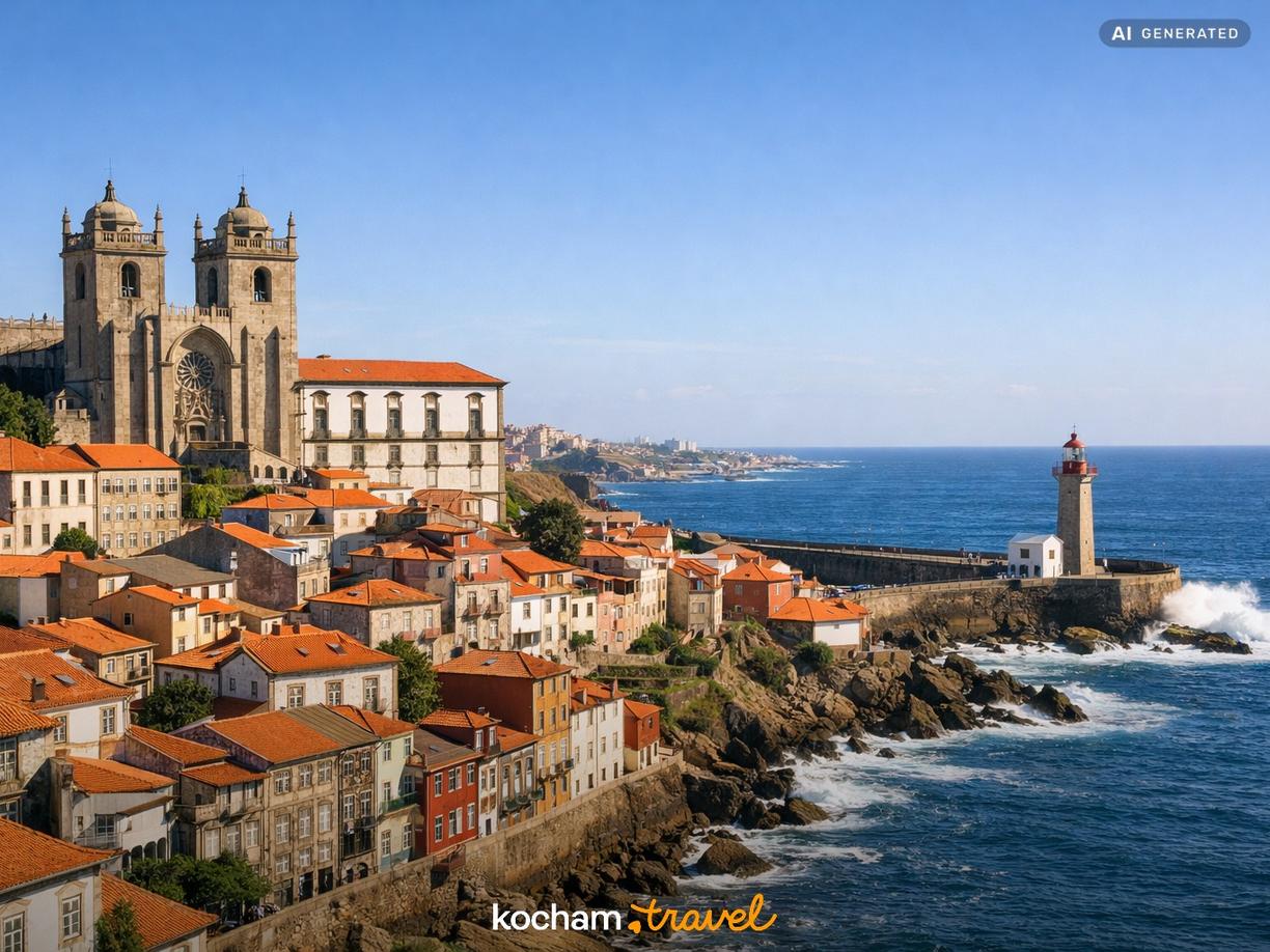 Katedra w Porto i widoki na ocean przy latarni Felgueiras w Porto