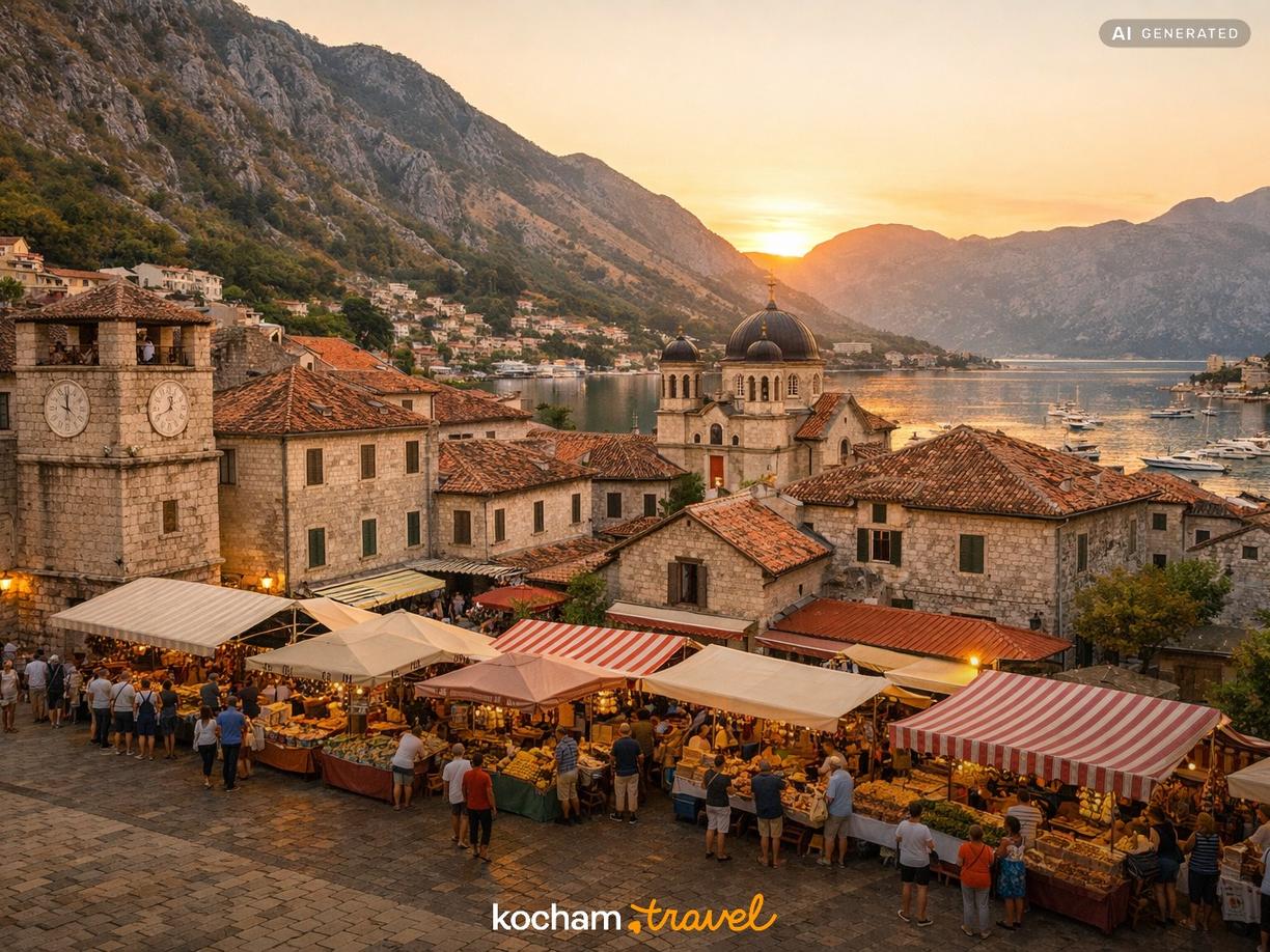 Lokalizacja i atmosfera targu w Kotorze w Kotor